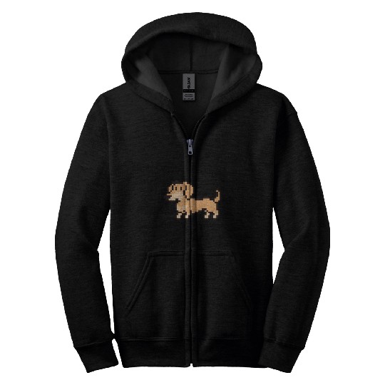 Dachshund 8 Bit Pixel Art Cream Zip Hoodies