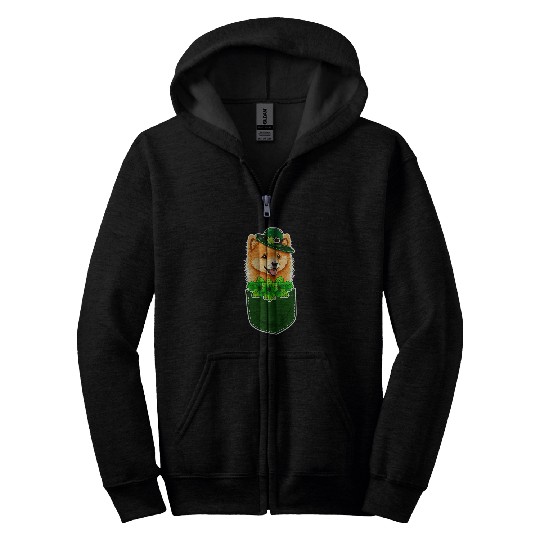 Finnish Spitz St Patricks Day Dog Lover Pocket Zip Hoodies