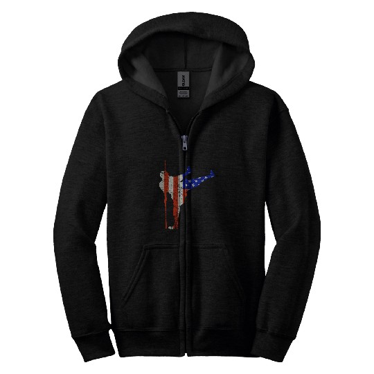 Funny Kung Fu 4th of July Cool American Flag Kung Fu Zip Hoodies