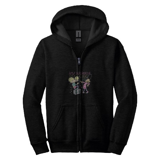 Hey Arnold Arnold Gerald Jamming Distressed Portrait Zip Hoodies