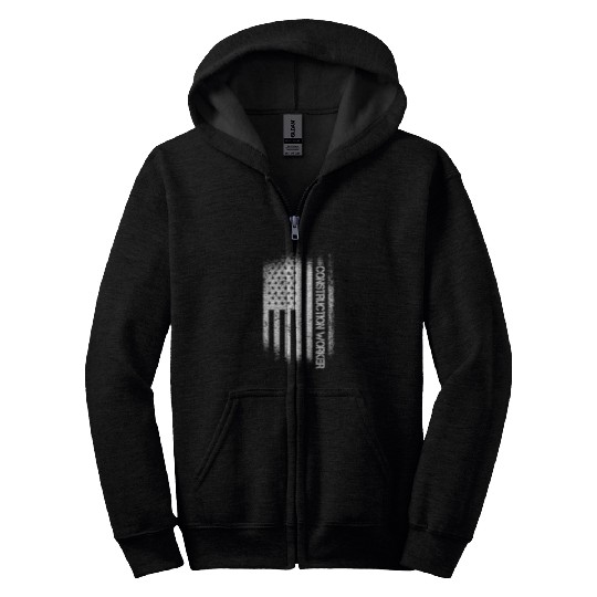 Patriotic Construction Worker With American Flag Zip Hoodies