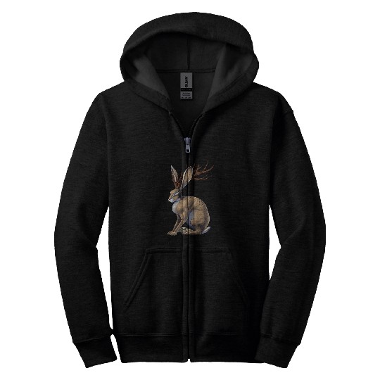 Rabbits Jackalope Rabbit Cryptozoology Cryptid Creature Mythical Zip Hoodies