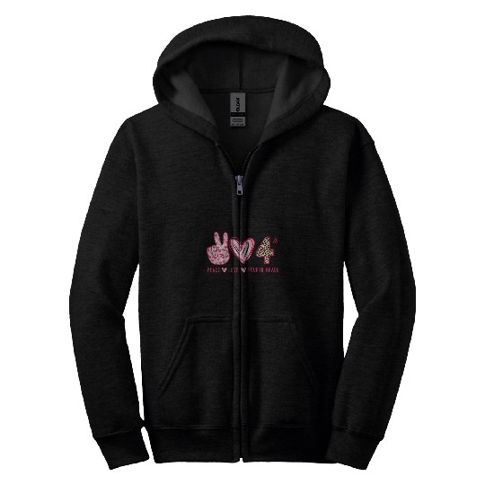 Peace Love 4th Grade Squad Leopard Student Back To School Zip Hoodies
