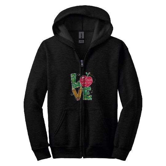 Love Kindergarten Apple Back To School Teacher Student Zip Hoodies