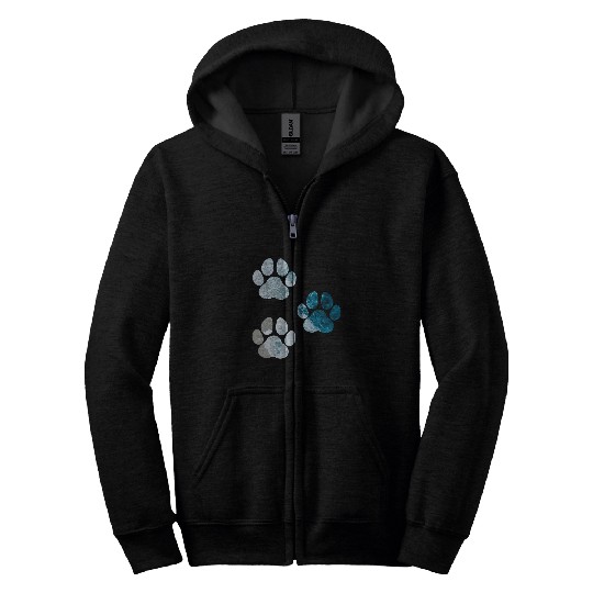 Dog Paw Prints Ocean Beach Waves Zip Hoodies