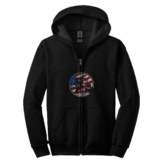 Tractor driving Pulling American Flag vintages Tractor Pulling Zip Hoodies
