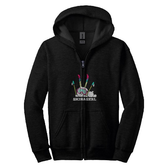 Skiing Ski Funny Skiing Apreski Rabbits Zip Hoodies