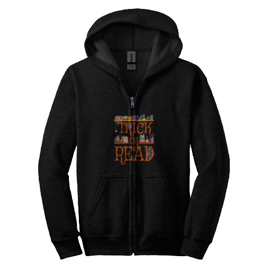 Reading Book Halloween Book Lovers Librarian Trick or Read Library Event Reader Zip Hoodies