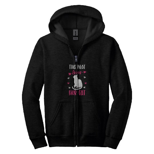 This Pilot Loves Her Cat Funny Cat Owner Zip Hoodies
