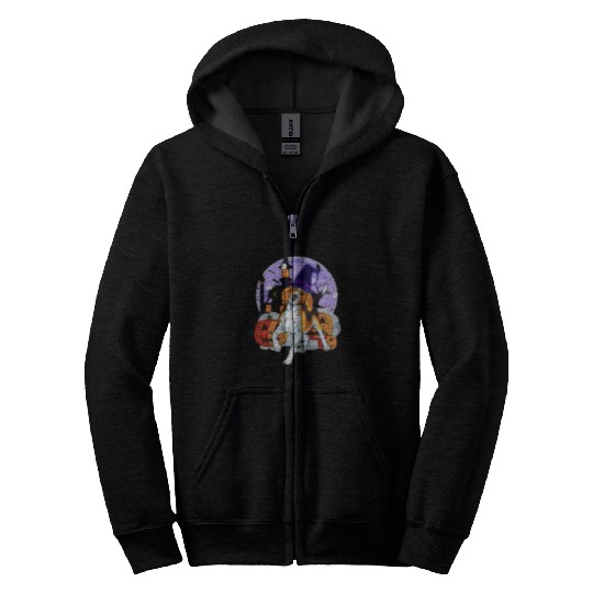 Funny Foxhound Dog Halloween Witch Pumpkin Zip Hoodies
