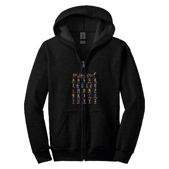 ABC Alphabet Affirmation Back To School Teacher Zip Hoodies