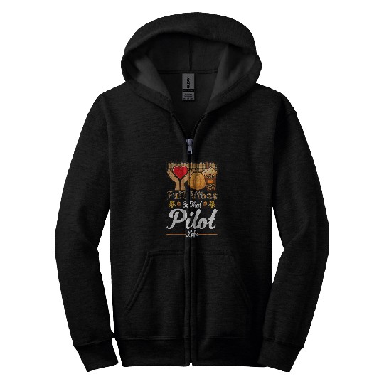 Fall Vibes Pilot Life Pumpkin Spice Latte Coffee Leopard Zip Hoodies