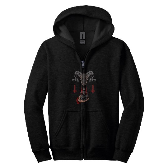 Goats Lover Gothic Goats Skull Satanic Goth Baphomet Zip Hoodies