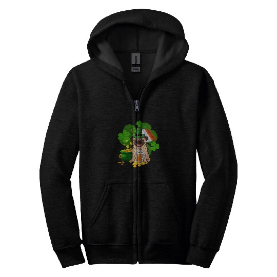 Pug Lover Drinking Beer St Patricks Day Ireland Flag Drinking Pugs Dog Zip Hoodies