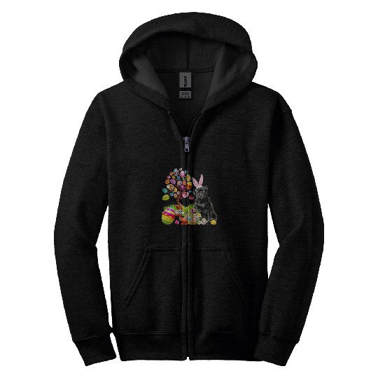 Pug Lover BLACK Pug Easter Egg Tree Dogs Bunny Easters Day Pugs Dog Zip Hoodies