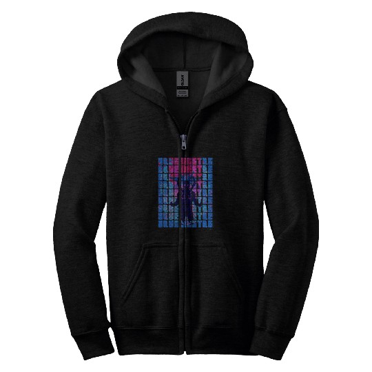 Blue Beetle Repeated Stacked Text Neon Silhouettes Poster Zip Hoodies