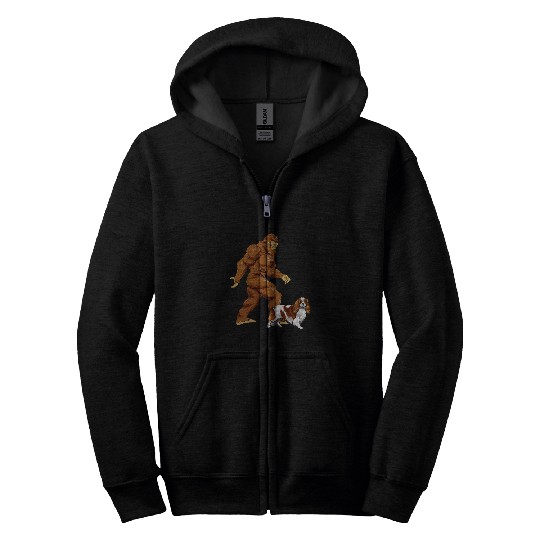 Cavalier Pet Fun bigfoots Walking Cavalier King Charles Spaniel Sasquatch Zip Hoodies