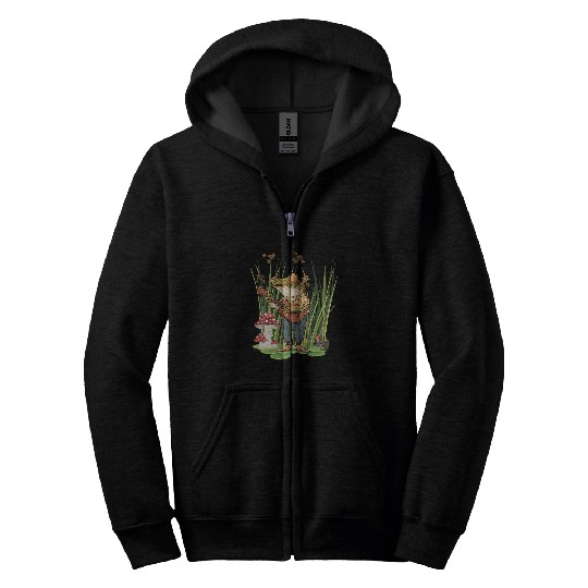 Funny Banjo Frog Cottagecore Aesthetic Frog Playing Banjo Mushroom Goblincore Zip Hoodies