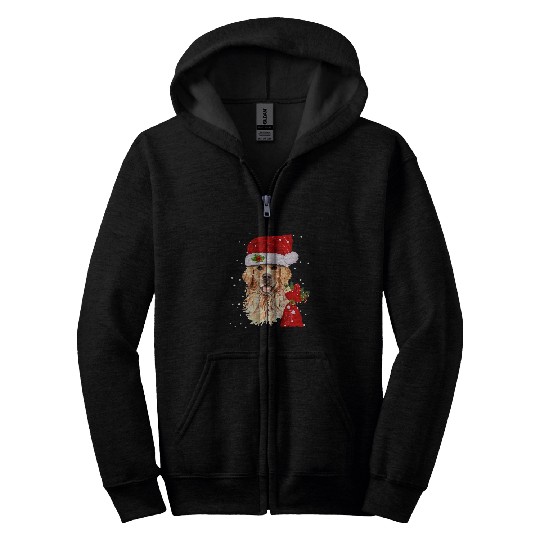 Golden Retriever Pet T Dog Christmas Light Holiday Party Zip Hoodies