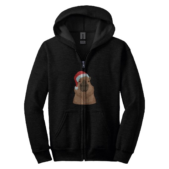 capybaras Mammal Santa Hat capybaras Christmas Zip Hoodies