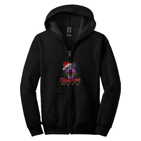 Husky Pet Christmas Husky Dog Pop Art Christmas Pajama Idea Zip Hoodies
