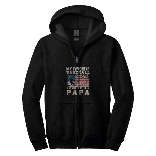 Sport Baseball My Favorite Baseball Player Calls Me Papa American Flag Zip Hoodies