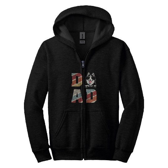 Husky Pet Dad Cool for Dog Dad Retro Vintage Zip Hoodies
