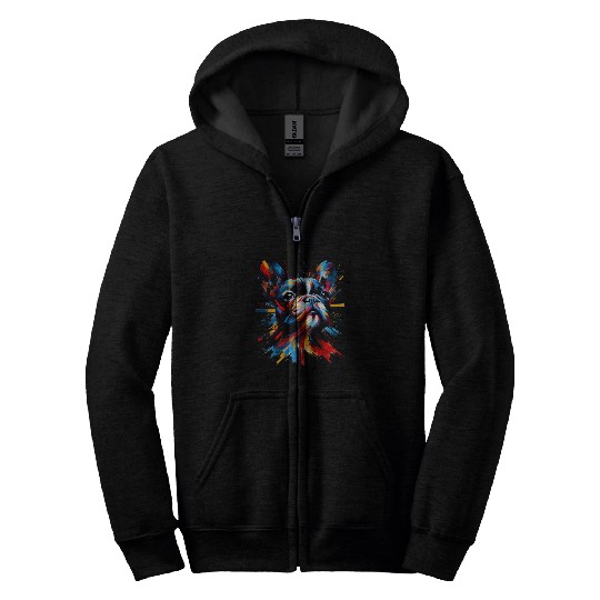 French Bulldog Pet Abstract Expressionism inspired Zip Hoodies