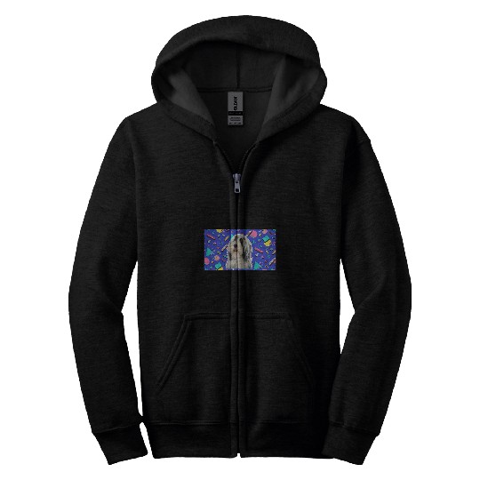 Bearded Collie Pet 90s Sticker Pattern Dog Zip Hoodies