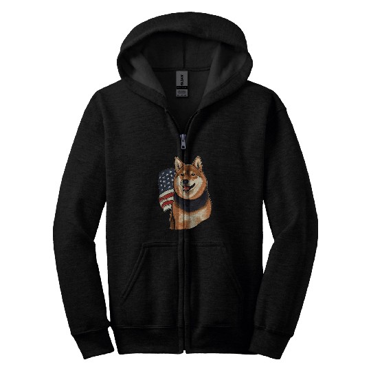 4th Of July US Flag Black and tan Shiba Inu 3 Zip Hoodies