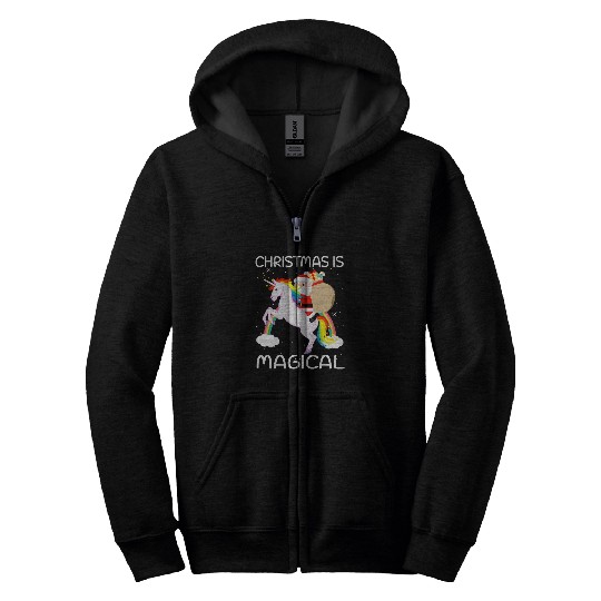 Unicorn Pet Christmas Is Magical Santa Riding Unicorn Rainbow xmass Funny 8 Zip Hoodies