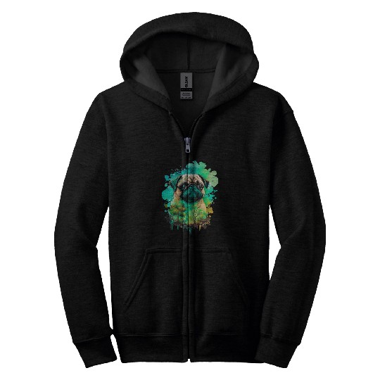 earth day restore earth pug watercolor art dog lovers Zip Hoodies