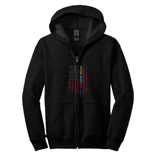 Autism Puzzle American Advocacy Campaign Flag Autism Awareness Month Zip Hoodies