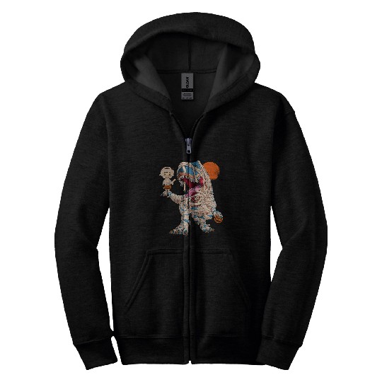 Dinosaur Pet Boy Ridding Dinosaur Mummy Pumpkin Trex Halloween Kids Zip Hoodies