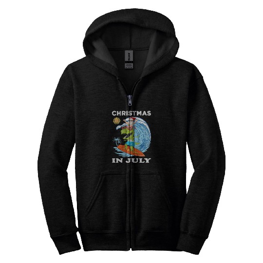 Dinosaur Pet Santa Dinosaur Mid Year xmass Party Beach Christmas In July 1 Zip Hoodies