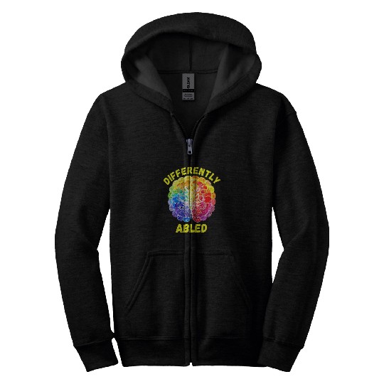 Autism Puzzle Differently Abled NeuroDiversity Autism Rainbow Brain Art Zip Hoodies