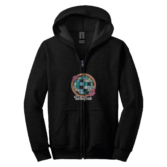 Womens uniques Womens Creative Expression Graphic Retro Disco Ball Zip Hoodies