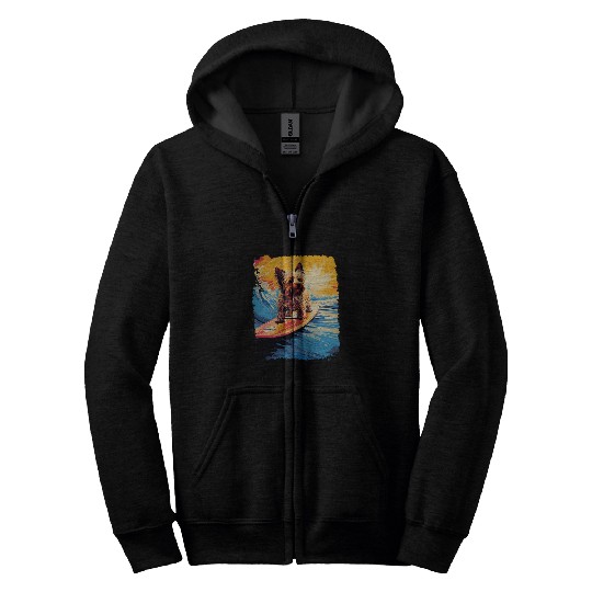 Paddle Board Surfing Dog Yorkshire Terrier Zip Hoodies