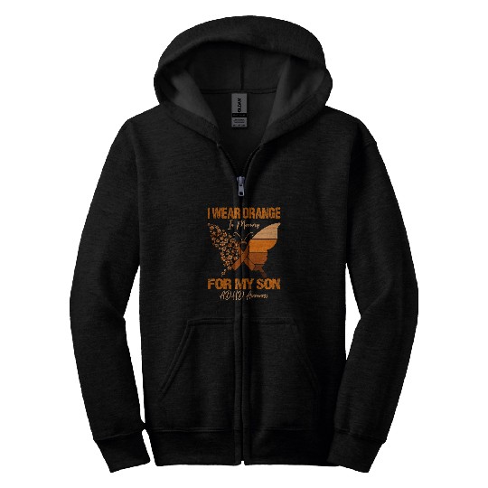 ADHD Ribbon I Wear Orange In Memory For My Son ADHD Awareness Butterfly Zip Hoodies
