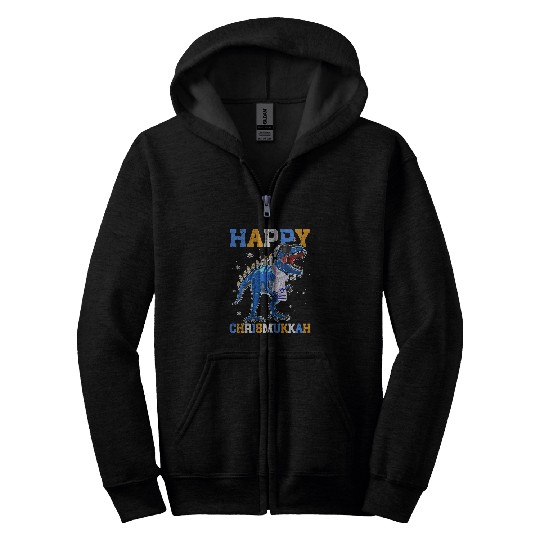 Dinosaur Pet Kids Funny Menorasaurus rexs Dinosaur Chanukkah Happy Hanukkah Zip Hoodies