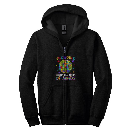 Autism Puzzle All Kinds Of Minds Autism Awareness Earth Day Zip Hoodies