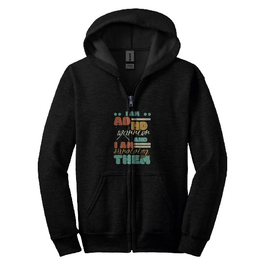 ADHD Ribbon I Am A ADHD Warrior And I Am Surviving Them Neurodiversity Zip Hoodies