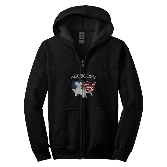 Unicorn Pet Americorn American Unicorn Rainbow Magical Fourth Of July Zip Hoodies