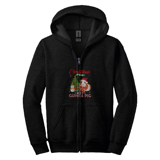 Guinea Pig Pet Christmas Is Better With A Guinea Pig Santa Christmas Light Zip Hoodies