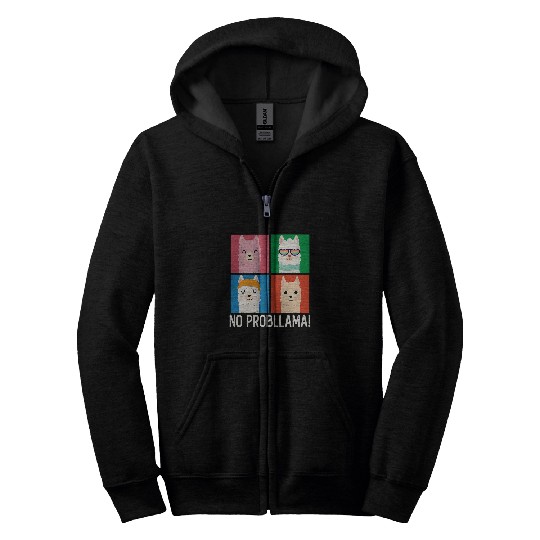 Llama Pet No Probllama vintages Colorful Llama Alpaca Rainbow Glasses Zip Hoodies