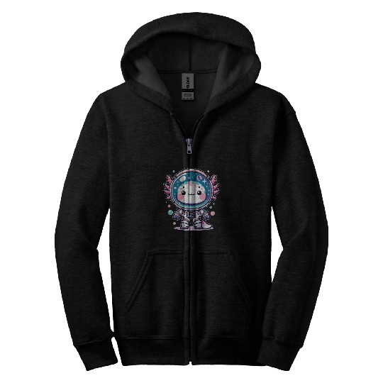 Kawaii Astro Axolotls Exploring Cosmic Galaxies Zip Hoodies