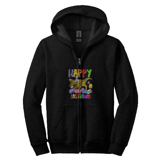 Dinosaur Pet Kids Happy Eastrawr Trex Dinosaur Bunny Egg Hunt Easter Day Zip Hoodies