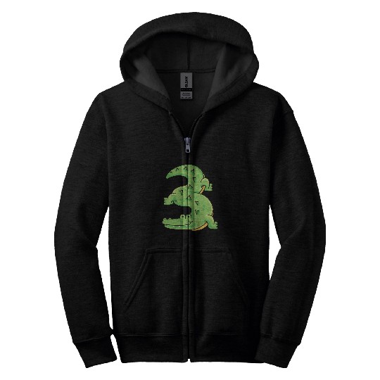 Alligator Pet 3rd Birthday Party Animal Number Zip Hoodies