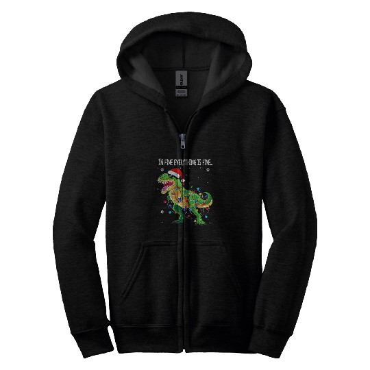 Dinosaur Pet Im Fine Everything Is Fine Christmas Lights t rex Zip Hoodies