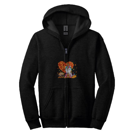 Unicorn Pet Autumn Tree Fall Leaves Unicorn Lover Thanksgiving 80 Zip Hoodies